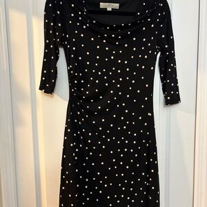 LOFT Black Dress with Cream Dots